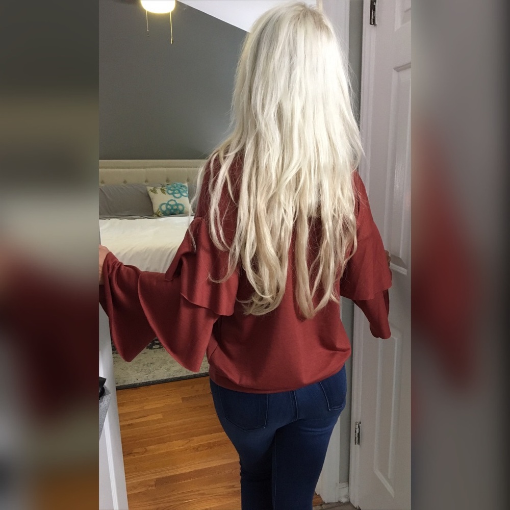 ❤️ LAST 1! Comfy in Ruffles! Rust Tiered Top! - Picture 3 of 3